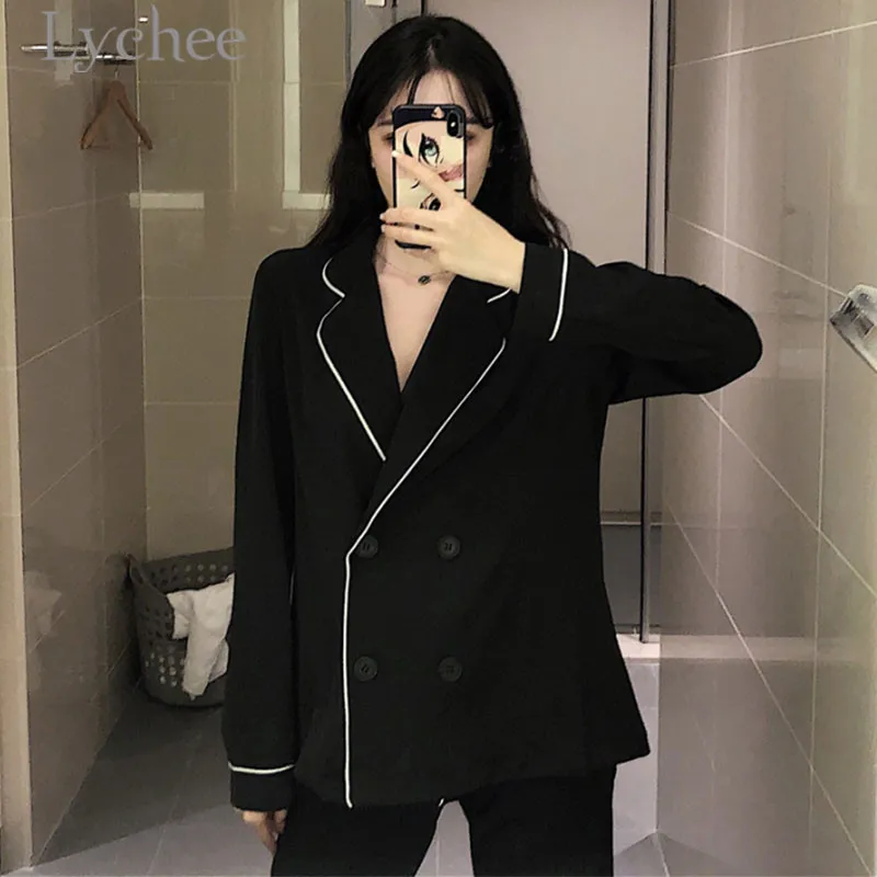 Lychee Harajuku Double-breasted V-Neck Female Blouse Shirts Solid Color V Neck Black Long Sleeve Loose Summer Women Blouse Shirt
Lychee Harajuku Double-breasted V-Neck Female Blouse Shirts Solid Color V Neck Black Long Sleeve Loose Summer Women Blouse Shirt