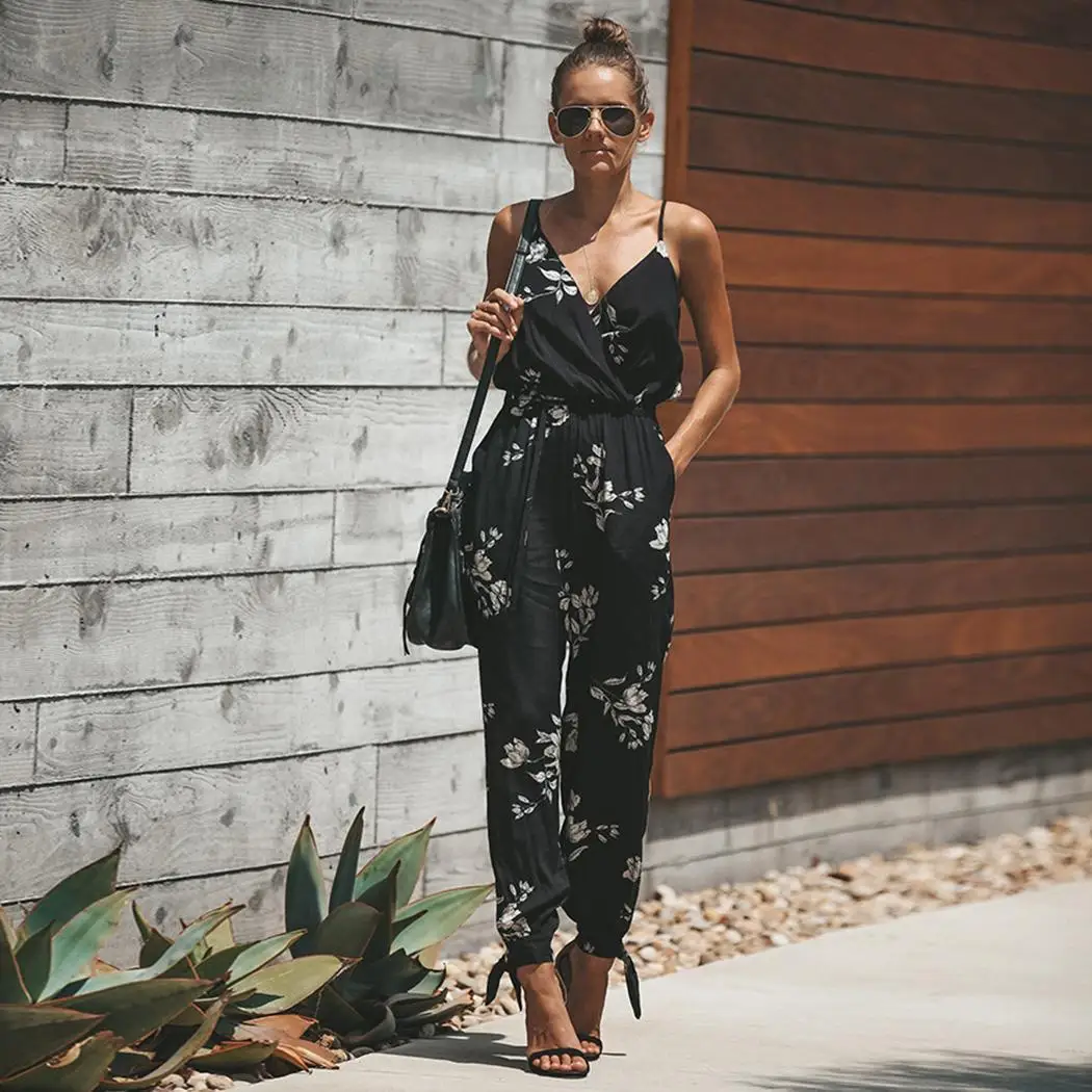 Women Casual V Neck Spaghetti Strap Fashion Floral Jumpsuit Summer Side Split Full Length Causal
Women Casual V Neck Spaghetti Strap Fashion Floral Jumpsuit Summer Side Split Full Length Causal