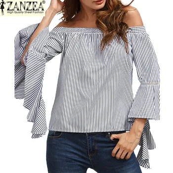 ZANZEA 2020 Off Shoulder Shirts Women Summer Stripe Ruffles Flare Sleeve Blouses Sexy Bohemian Slash Neck Tops Blusas Femininas
ZANZEA 2020 Off Shoulder Shirts Women Summer Stripe Ruffles Flare Sleeve Blouses Sexy Bohemian Slash Neck Tops Blusas Femininas
