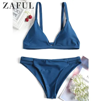 

ZAFUL Bikini Cami Ladder Cut Ruched Bathing Suit Wire Free Spaghetti Straps Elastic Swim Suit Padded Sexy Swimwear 2019 Biquini