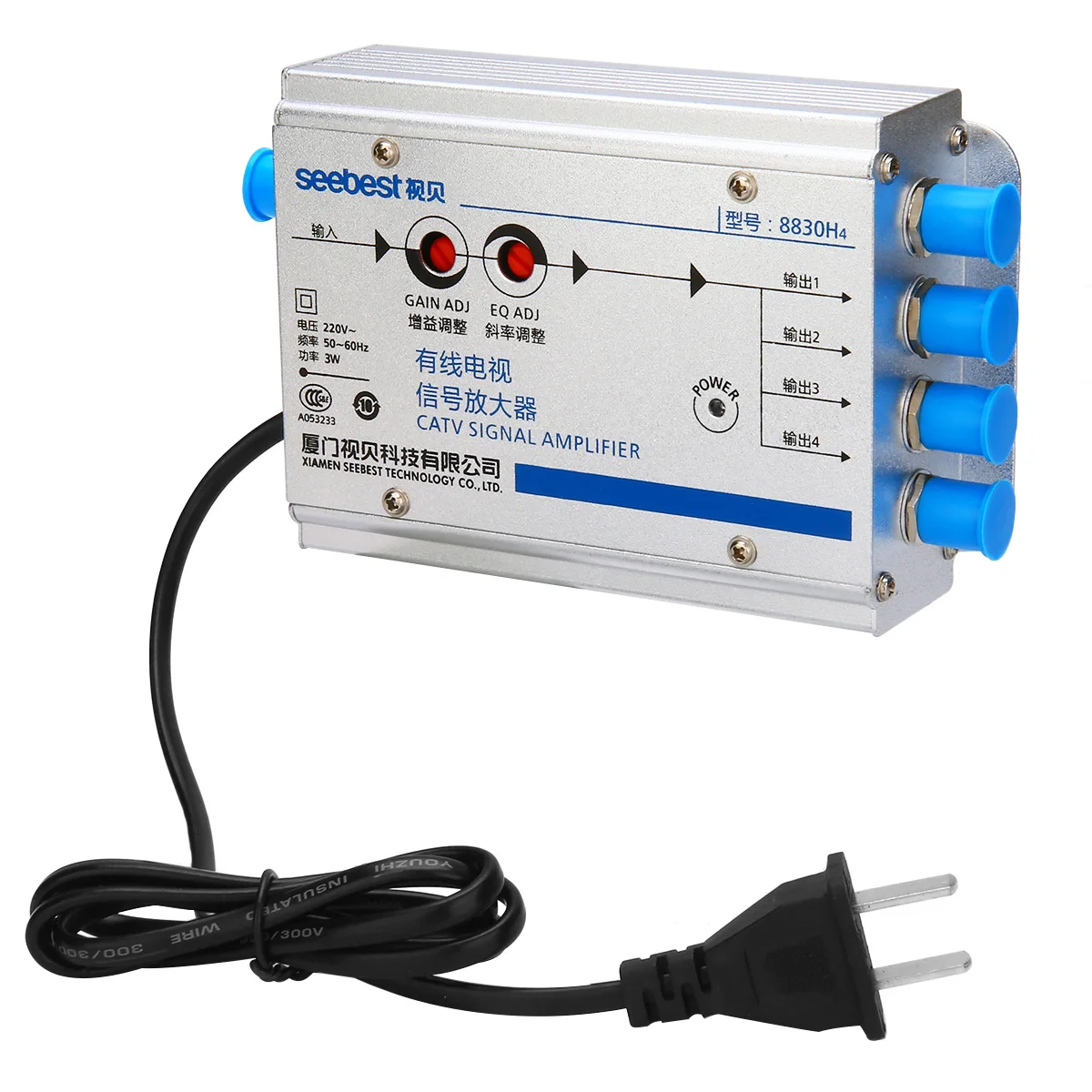 AC 110V-220V US Plug 1 In 4 Out CATV Amplifier 30db Adjustable Cable TV Antenna Signal Amplifier 45MHz to 860MHz
AC 110V-220V US Plug 1 In 4 Out CATV Amplifier 30db Adjustable Cable TV Antenna Signal Amplifier 45MHz to 860MHz