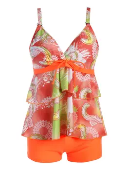 

Wipalo Plus Size Flounce Printed Women Set Women Spaghetti Straps Blouson Swimwear Shorts Bathing Suit Beach Wear Femme 4XL