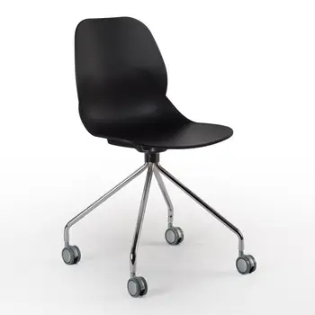 SKLUM - TECH Office chair with wheels, steel legs, backrest and seat in black polypropylene plastic