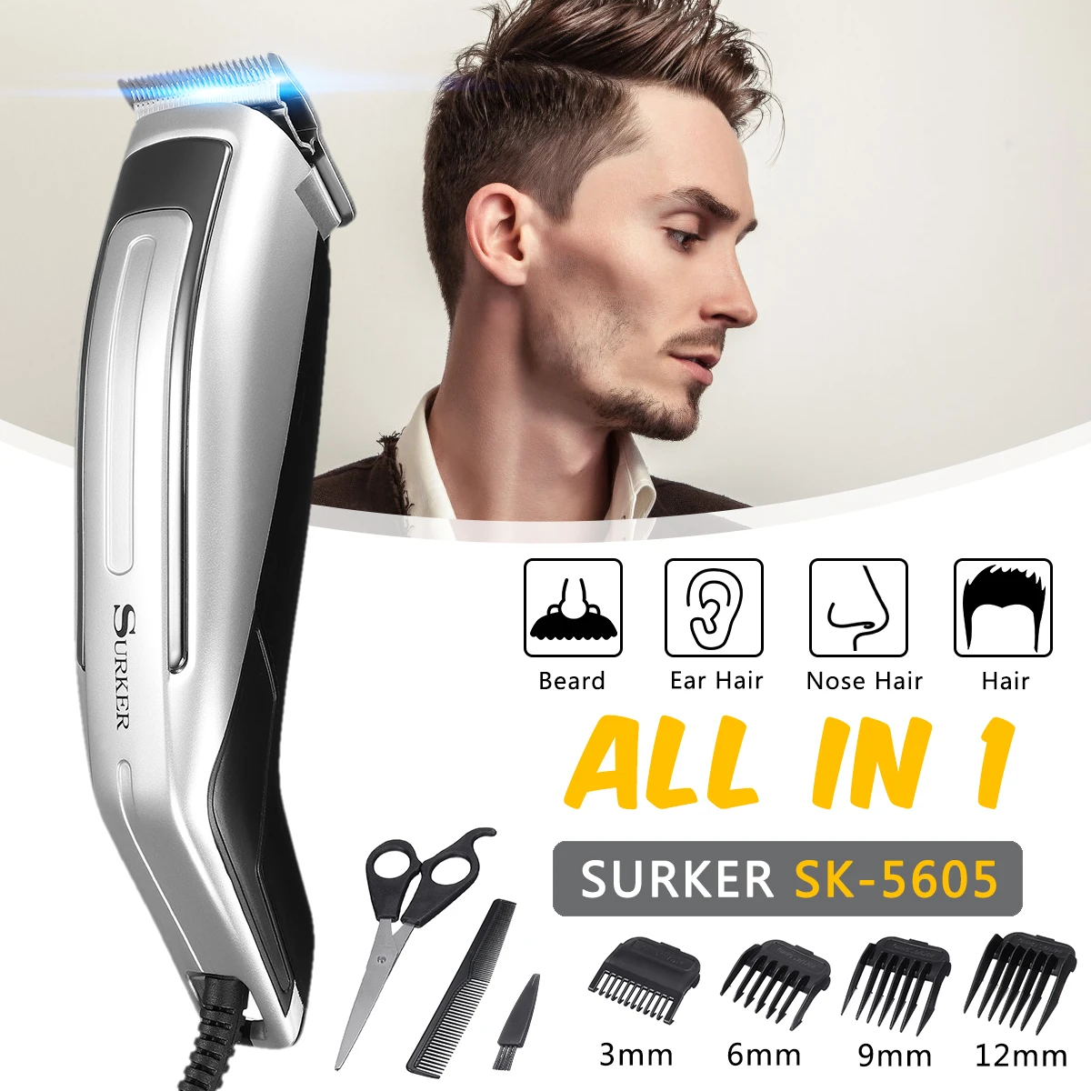 SURKER SK-5605 Electric Hair Clipper Electric Hair Cutter Hair Trimmer Professional Hair Cutting Men's Beard Razor Machine
SURKER SK-5605 Electric Hair Clipper Electric Hair Cutter Hair Trimmer Professional Hair Cutting Men's Beard Razor Machine