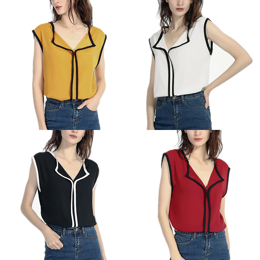 Fashion Women Office Shirts Tops Sleeveless Chiffon Blouse Sexy V Neck Short Sleeve Blouses & Shirts New Arrival
Fashion Women Office Shirts Tops Sleeveless Chiffon Blouse Sexy V Neck Short Sleeve Blouses & Shirts New Arrival