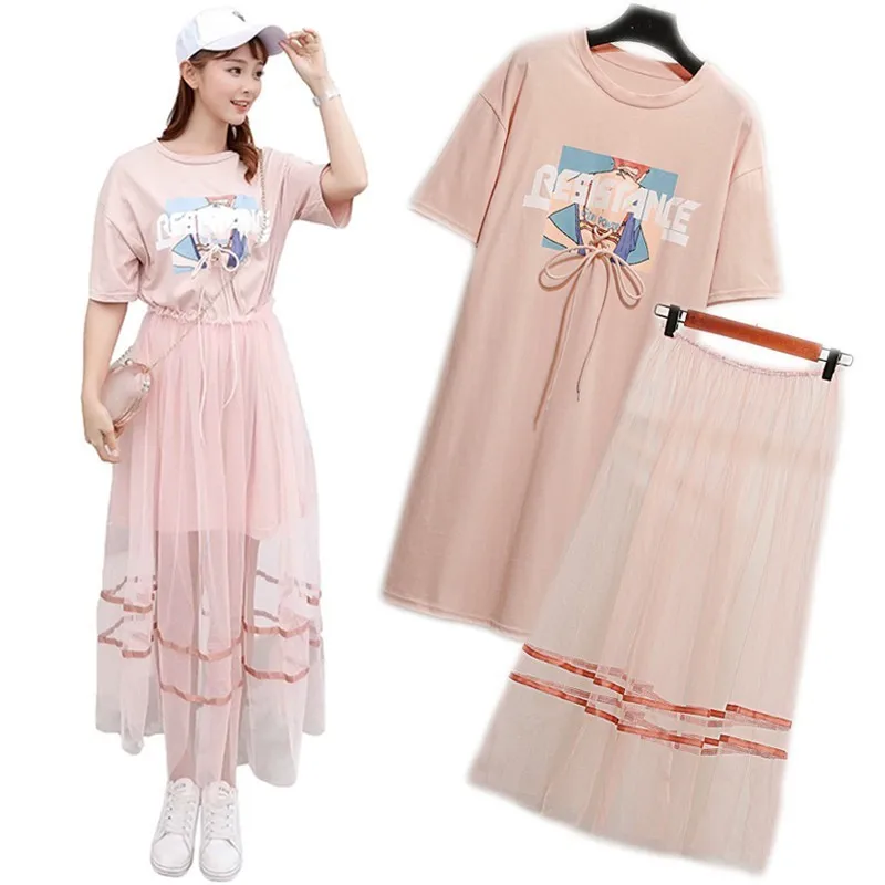 2 Piece Set 2019 Summer Women's Cotton Long Lace Up T-shirt +Mesh See Through Skirt Sets Young Girls Fashion Streetwear Suits
2 Piece Set 2019 Summer Women's Cotton Long Lace Up T-shirt +Mesh See Through Skirt Sets Young Girls Fashion Streetwear Suits