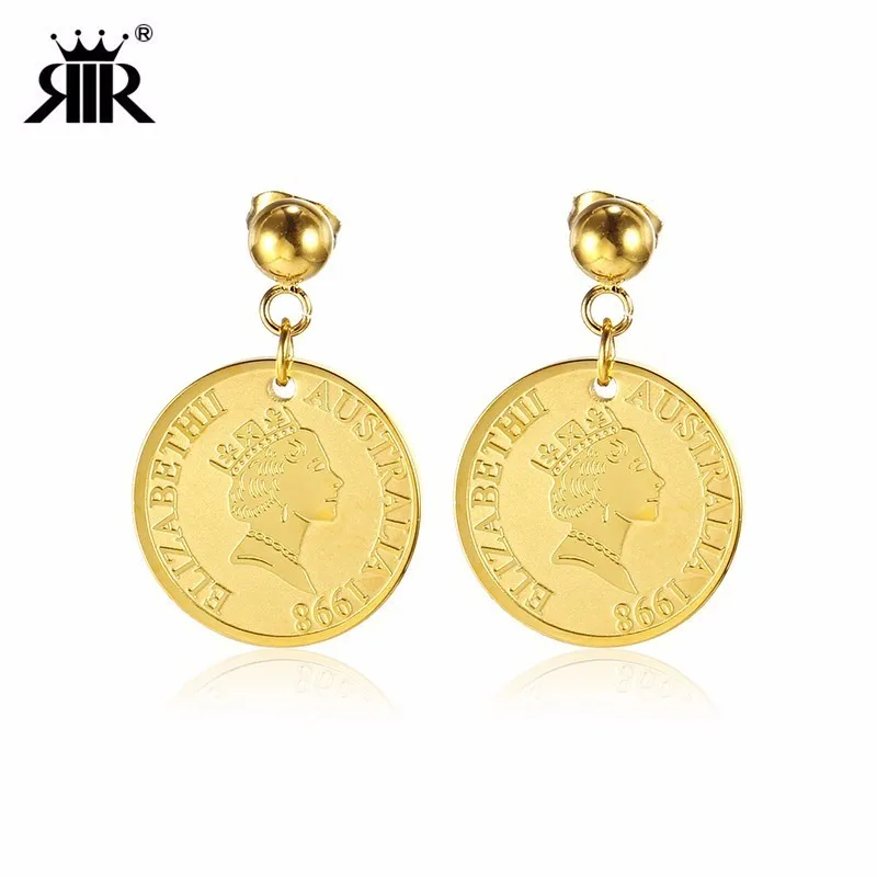 RIR Stainless Steel Round Elizabeth Queen Gold Coin Hanging Earrings Classic Temperament Women's Jewellery Earrings
RIR Stainless Steel Round Elizabeth Queen Gold Coin Hanging Earrings Classic Temperament Women's Jewellery Earrings