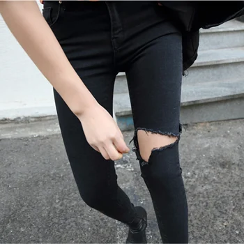 New Hole Jeans Female High Waist Irregular Skinny Denim Pencil Pants Summer Black Solid Vintage Cropped Pants Jeans
New Hole Jeans Female High Waist Irregular Skinny Denim Pencil Pants Summer Black Solid Vintage Cropped Pants Jeans
