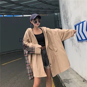 2019 Fashion Women Hooded Plaid Trench Coat Korean Batwing Sleeve Pocket Long Coats Casual LooseClothes
2019 Fashion Women Hooded Plaid Trench Coat Korean Batwing Sleeve Pocket Long Coats Casual LooseClothes