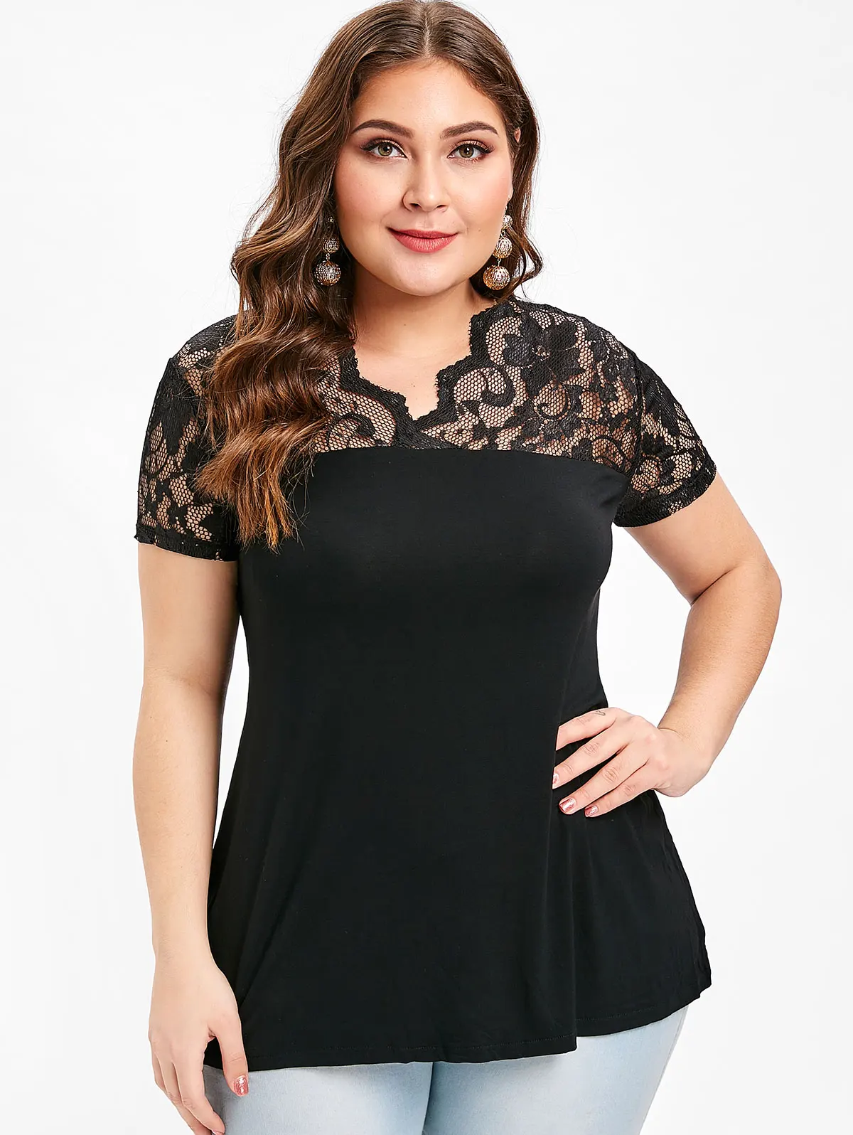 Wipalo Lace Panel Plus Size Short Sleeve T-Shirt Summer Women Solid Color T Shirt Casual Ladies Tops Tees Women Big Size Clothes
Wipalo Lace Panel Plus Size Short Sleeve T-Shirt Summer Women Solid Color T Shirt Casual Ladies Tops Tees Women Big Size Clothes