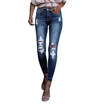 Women Knee Hole Ripped Jeans Full Length Mid Waisted Pencil Pants Denim Casual Slim Fit Pencil Feet Pants Trousers
Women Knee Hole Ripped Jeans Full Length Mid Waisted Pencil Pants Denim Casual Slim Fit Pencil Feet Pants Trousers