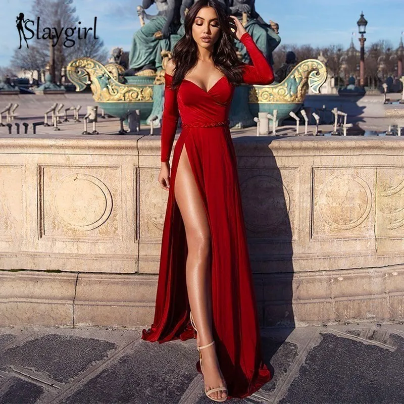 Slaygirl Off Shoulder High Split Elegant Sexy Dress Party Maxi Dresses Women Strapless Spring Autumn Long Dress 2018
Slaygirl Off Shoulder High Split Elegant Sexy Dress Party Maxi Dresses Women Strapless Spring Autumn Long Dress 2018
