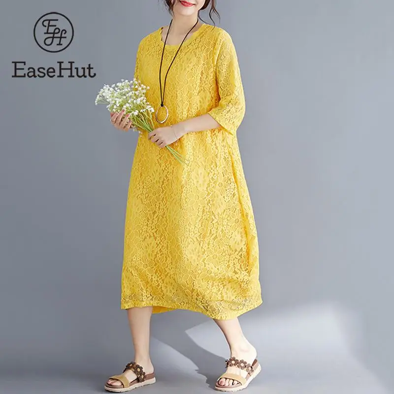 EaseHut Women Vintage Solid Lace Dress Loose Casual Plus Size 3XL Dresses Half Sleeve Summer Baggy Dress Elegant Party Dress
EaseHut Women Vintage Solid Lace Dress Loose Casual Plus Size 3XL Dresses Half Sleeve Summer Baggy Dress Elegant Party Dress