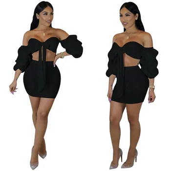 Women Fashion Two Piece Set Summer Lantern Sleeve Bow Top and Bodycon Skirt Set
Women Fashion Two Piece Set Summer Lantern Sleeve Bow Top and Bodycon Skirt Set