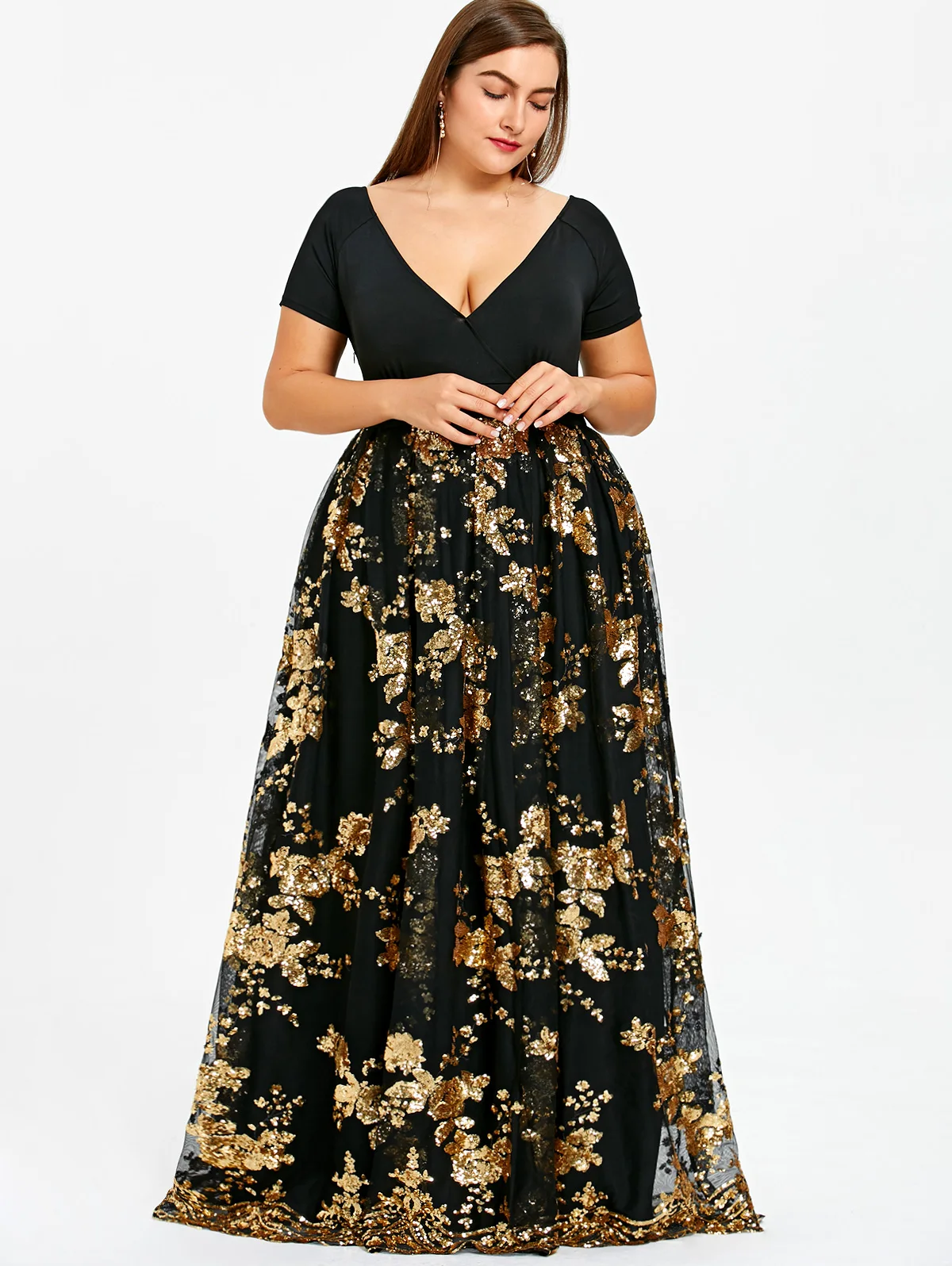 Lortalen Plus Size Dress Women Sexy Deep V Neck Short Sleeves Floral Sparkly Maxi Dresses Elegant Party Dress Robe Vestidos
Lortalen Plus Size Dress Women Sexy Deep V Neck Short Sleeves Floral Sparkly Maxi Dresses Elegant Party Dress Robe Vestidos