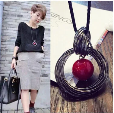 New Shelves Ladies Silver Round Red Beads Pendant Necklace Black Rope Long Section Winter Sweater Chain Wholesale Sales
New Shelves Ladies Silver Round Red Beads Pendant Necklace Black Rope Long Section Winter Sweater Chain Wholesale Sales