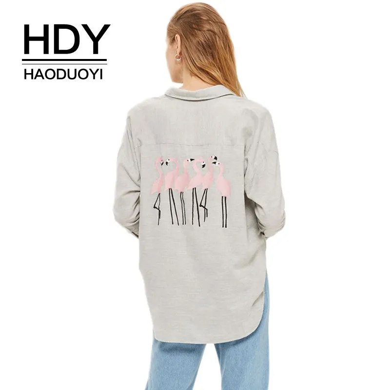 HDY Haoduoyi Women Blouse Cranes Printed Gray Shirts Casual Animal Embroidery Button Office Ladies wear 2017 Autumn Fashion Tops
HDY Haoduoyi Women Blouse Cranes Printed Gray Shirts Casual Animal Embroidery Button Office Ladies wear 2017 Autumn Fashion Tops