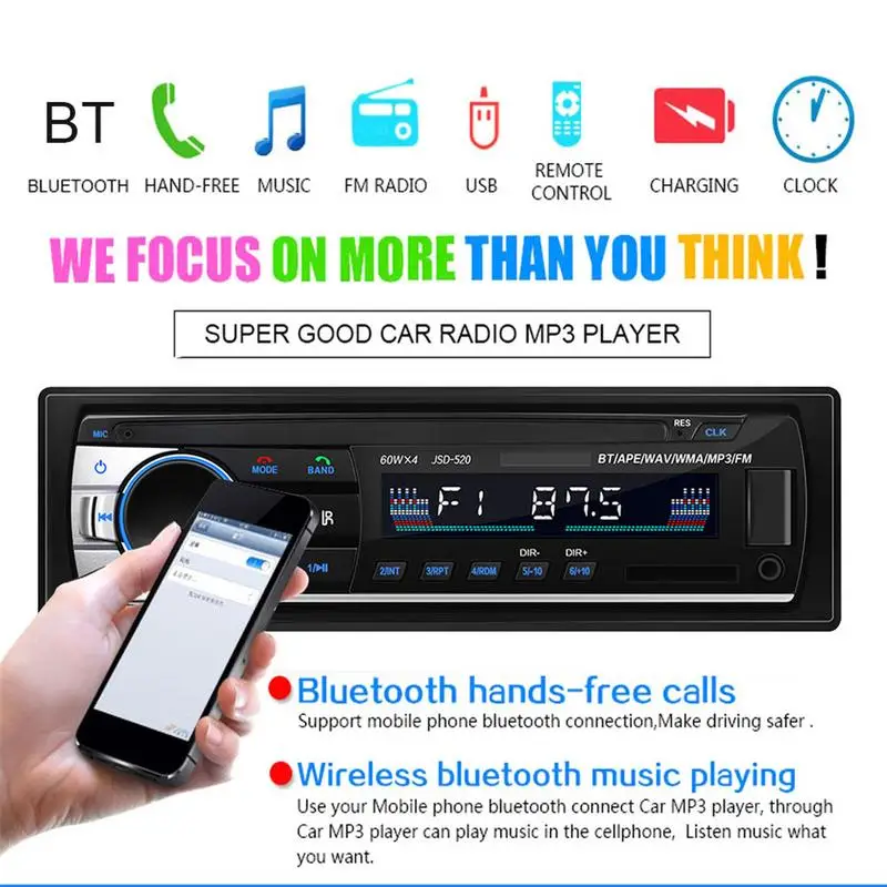 Professional Car Radio Bluetooth Stereo Player MP3 USB Flash Disk SD FM Radio Hands-free Calls Aux Input Receiver
Professional Car Radio Bluetooth Stereo Player MP3 USB Flash Disk SD FM Radio Hands-free Calls Aux Input Receiver