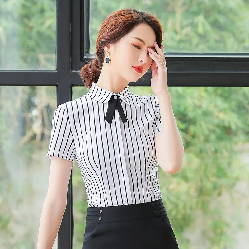Elegant Women Blouses Shirt Short Sleeve Office Lady Work Wear OL Tops Formal Clothing Chemise Black Striped White / Gray
Elegant Women Blouses Shirt Short Sleeve Office Lady Work Wear OL Tops Formal Clothing Chemise Black Striped White / Gray