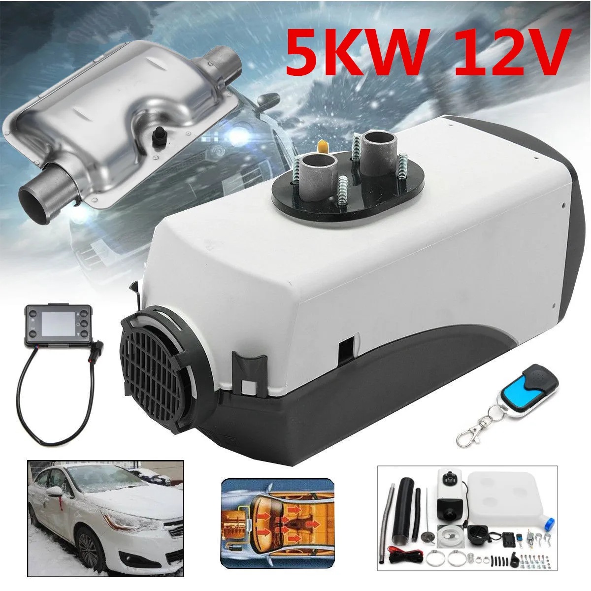 Car Heater 12V 5000W LCD Monitor Single Hole Air diesels Fuel Heater 5KW For Trucks Boats Bus + Remote Control +Exhaust Silencer
Car Heater 12V 5000W LCD Monitor Single Hole Air diesels Fuel Heater 5KW For Trucks Boats Bus + Remote Control +Exhaust Silencer