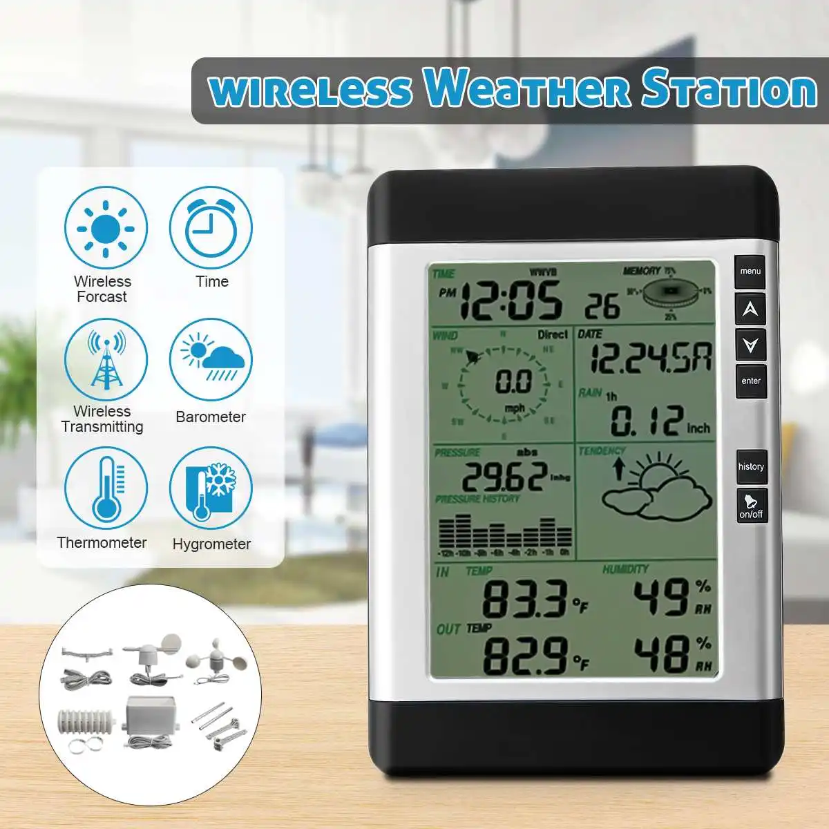 Wireless USB Weather Station& Household LCD Thermometer Hygrometer Forecast Sensor Barometric Pressure Weather Forecast Clock
Wireless USB Weather Station& Household LCD Thermometer Hygrometer Forecast Sensor Barometric Pressure Weather Forecast Clock