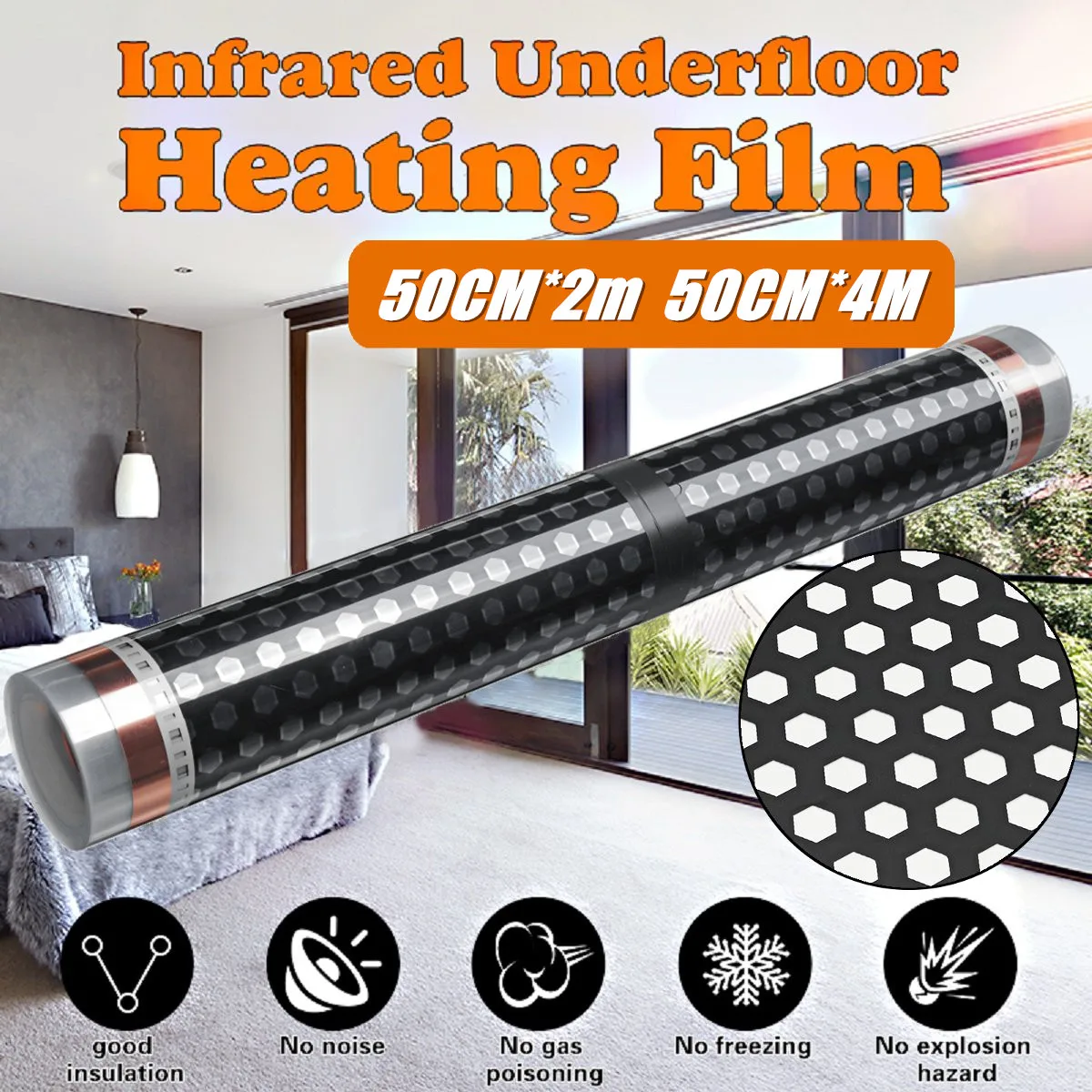 50CM*2M Infrared Warm Floor Heating Film 220w Electric High Quality Carbon Fiber Electric Heating Mat Underfloor Heating Film
50CM*2M Infrared Warm Floor Heating Film 220w Electric High Quality Carbon Fiber Electric Heating Mat Underfloor Heating Film
