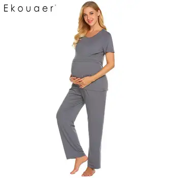 Ekouaer Pajamas Sets Women Nightwear Casual Breastfeeding Maternity Pajama Short Sleeve T-shirts And Long Pants Sleepwear Set 
Ekouaer Pajamas Sets Women Nightwear Casual Breastfeeding Maternity Pajama Short Sleeve T-shirts And Long Pants Sleepwear Set