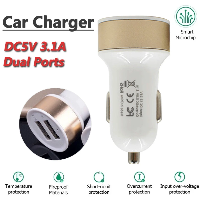 

5V 3.1A 120W 2 USB Auto Sockets Car Cigarette Lighter Adapter Lighter Output Power Car Charger Smart Protection Socket