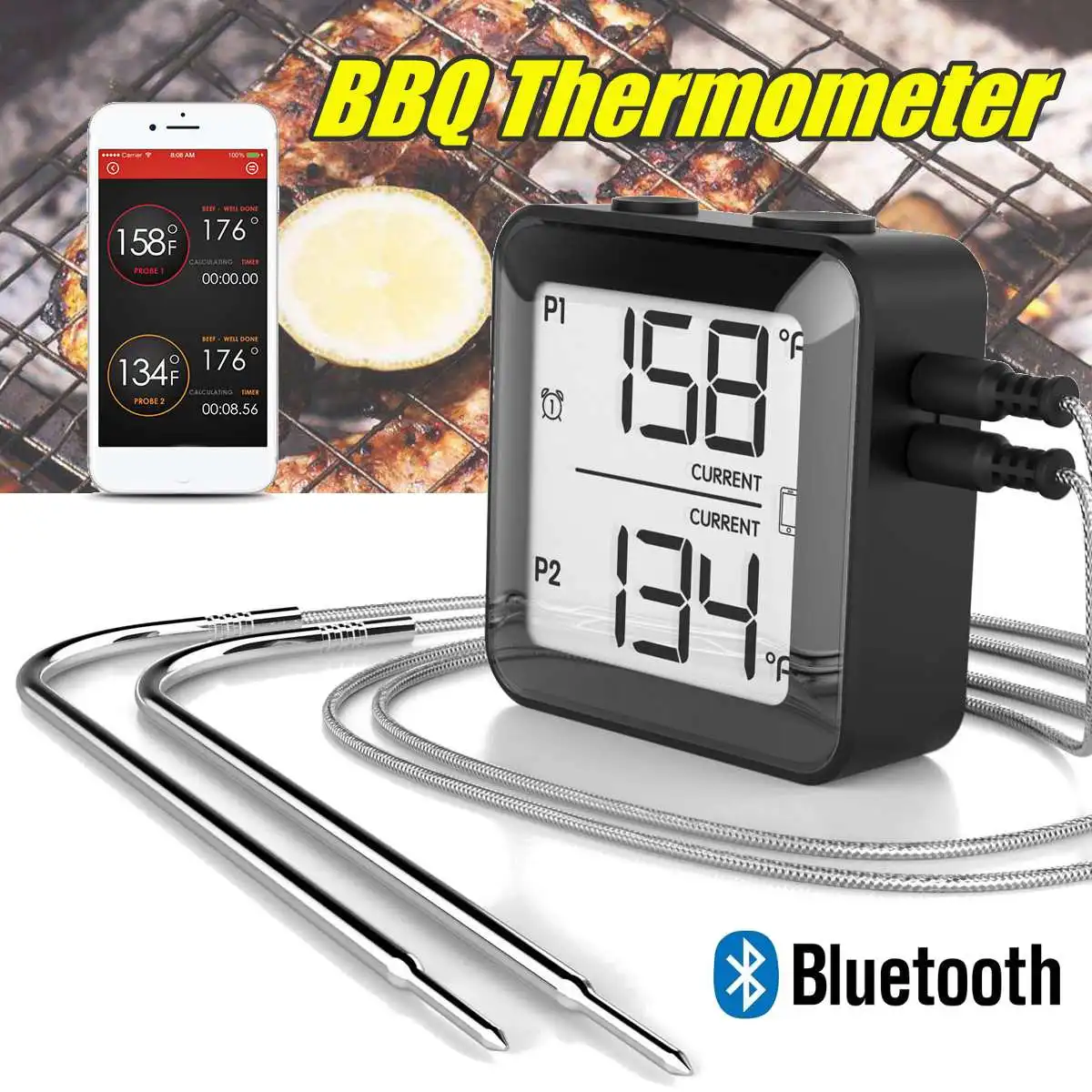 Stainless Steel BBQ Thermometer bluetooth Digital Wireless BBQ Cooking Tools Instrument Probe Temperature Gauge Tool LCD Display
Stainless Steel BBQ Thermometer bluetooth Digital Wireless BBQ Cooking Tools Instrument Probe Temperature Gauge Tool LCD Display