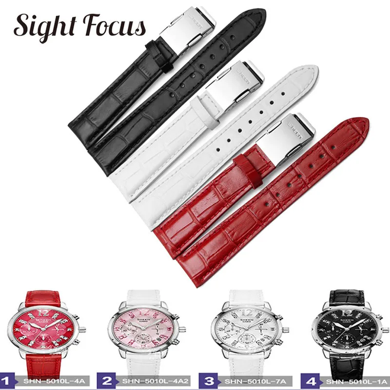 Фото 14mm 16mm 18mm Calfskin Leather Watch Band for Casio Women SHN5010L 5023 3012 Cow Strap Replacement Bracelet Saat | Наручные часы
