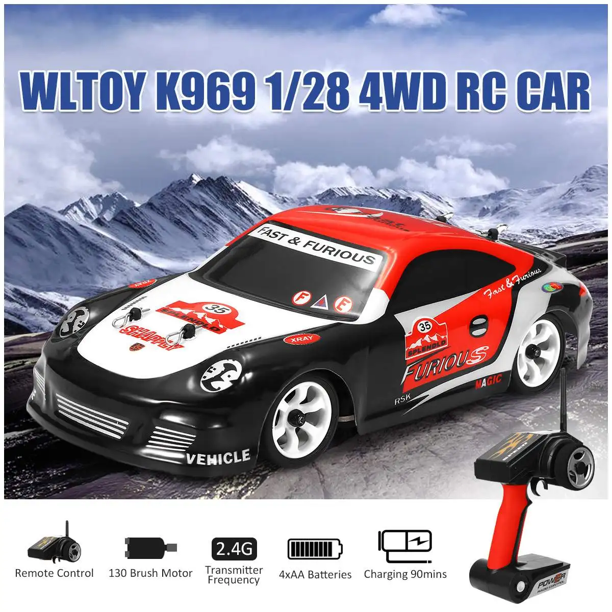 Electronic Wltoys K969 1/28 2.4G 4WD Brushed High Speed Drift RC Kids Toy Car Independent Shockproof System 130 Brush Motor
Electronic Wltoys K969 1/28 2.4G 4WD Brushed High Speed Drift RC Kids Toy Car Independent Shockproof System 130 Brush Motor