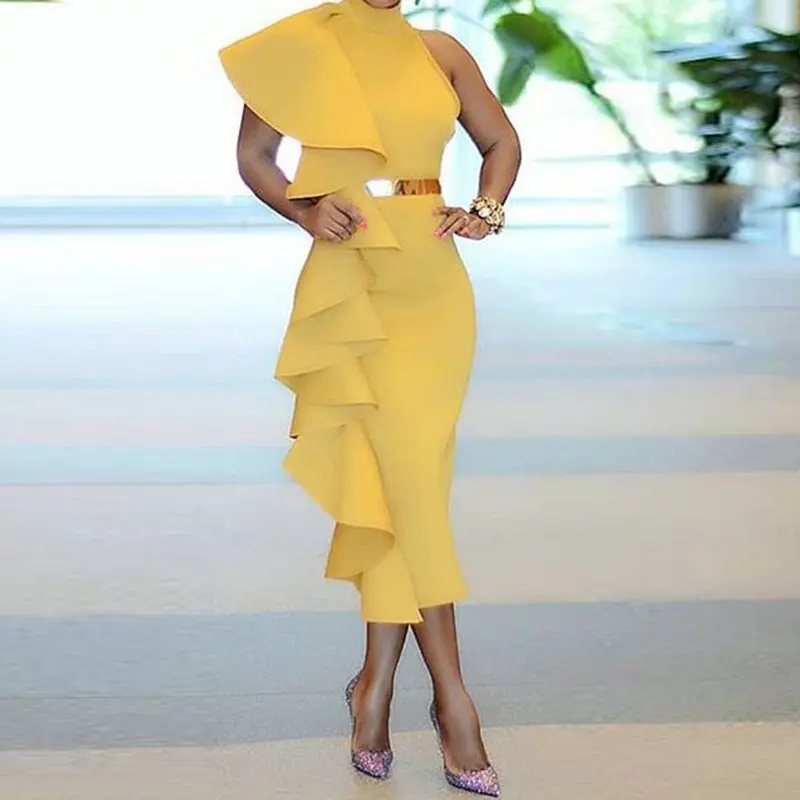 Sexy Bodycon Dress Women Summer 2019 Elegant Evening Patchwork Ruffles Solid Yellow Simple Sleeveless Ladies Party Midi Dresses
Sexy Bodycon Dress Women Summer 2019 Elegant Evening Patchwork Ruffles Solid Yellow Simple Sleeveless Ladies Party Midi Dresses