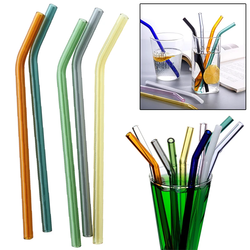 

Birthday Party Cocktail Drinking Straws Set Cleaning Brush 1 Set Home Supplies Bent with Cleaner Brush Kit 10 Colors Reusable