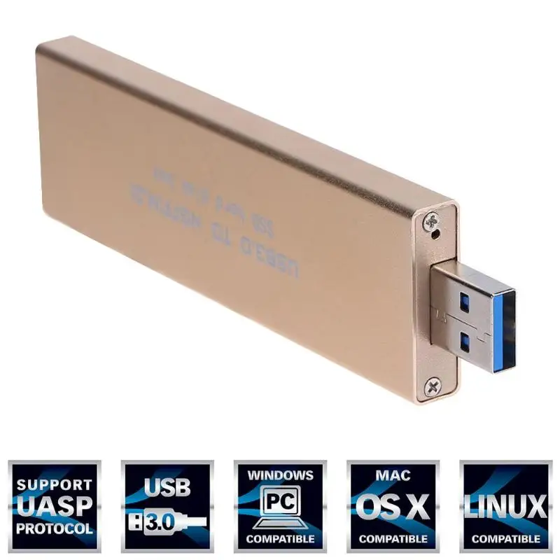 Aluminum Alloy USB 3.0 to M.2 SSD USB3.0 Type A to NGFF B KEY SSD Mobile Box Hard Disk External m2 Adapter for 2242 2260 2280
Aluminum Alloy USB 3.0 to M.2 SSD USB3.0 Type A to NGFF B KEY SSD Mobile Box Hard Disk External m2 Adapter for 2242 2260 2280