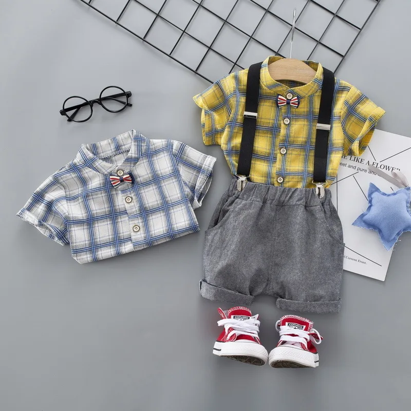 Summer Baby Boy Clothes Infant Cotton Gentleman Tie Style Casual Fashion Plaid Shirt Straps Shorts 2Pcs/ Sets Children Kid Suits
Summer Baby Boy Clothes Infant Cotton Gentleman Tie Style Casual Fashion Plaid Shirt Straps Shorts 2Pcs/ Sets Children Kid Suits