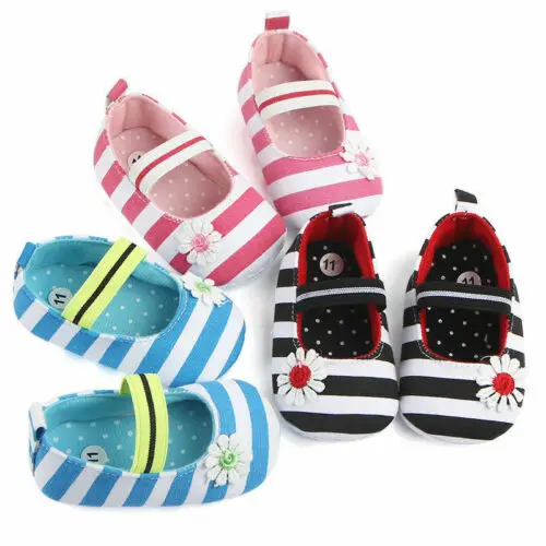 Hot Newborn to 18M Infant Baby Girl Anti-slip Canvas Flower Striped Soft Sole Crib Shoes Prewalker First Walker | Мать и ребенок