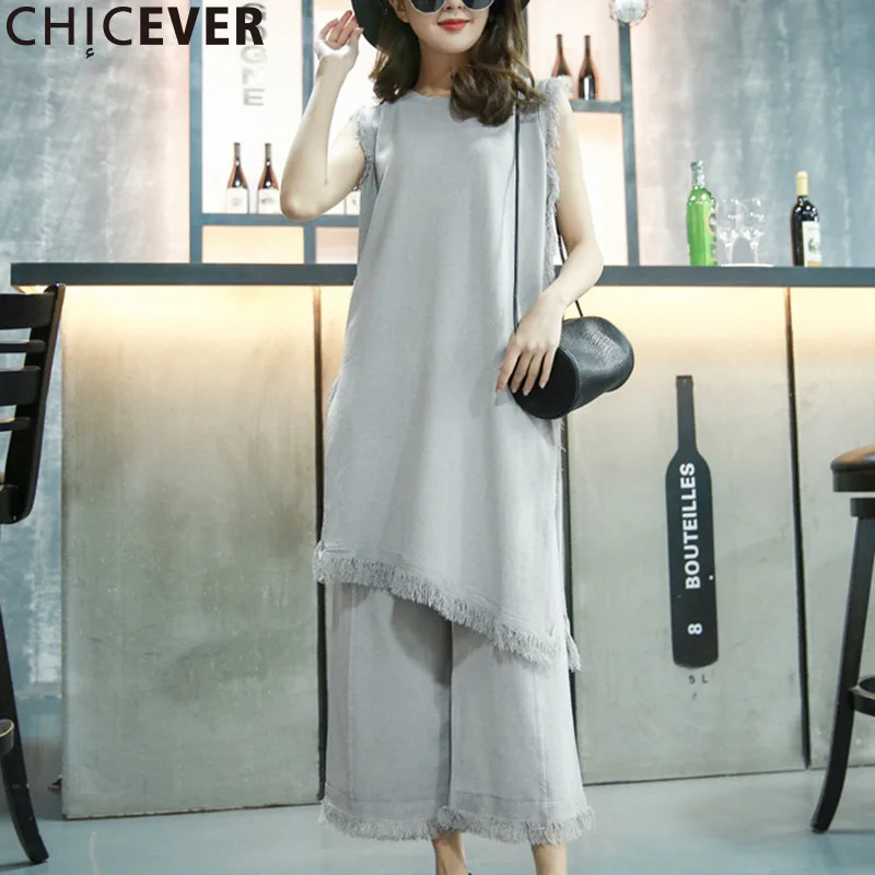 CHICEVER 2019 Autumn 2 Pieces Set Women Sleeveless Tassel Long Knitting Pullovers Top With Elastic Waist Wide Leg Pants Fashion
CHICEVER 2019 Autumn 2 Pieces Set Women Sleeveless Tassel Long Knitting Pullovers Top With Elastic Waist Wide Leg Pants Fashion