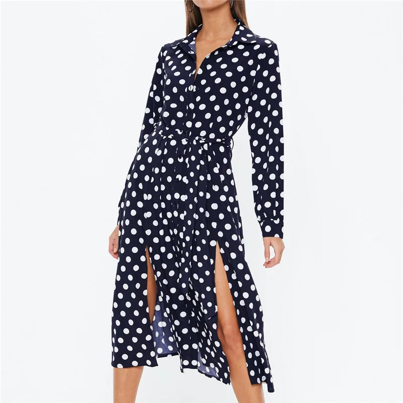 New Summer Dress Women Vintage Polka Dot Shirt Chiffon Dresses Long Sleeve Casual Split Bandage Party Knee-length Dress Vestidos
New Summer Dress Women Vintage Polka Dot Shirt Chiffon Dresses Long Sleeve Casual Split Bandage Party Knee-length Dress Vestidos