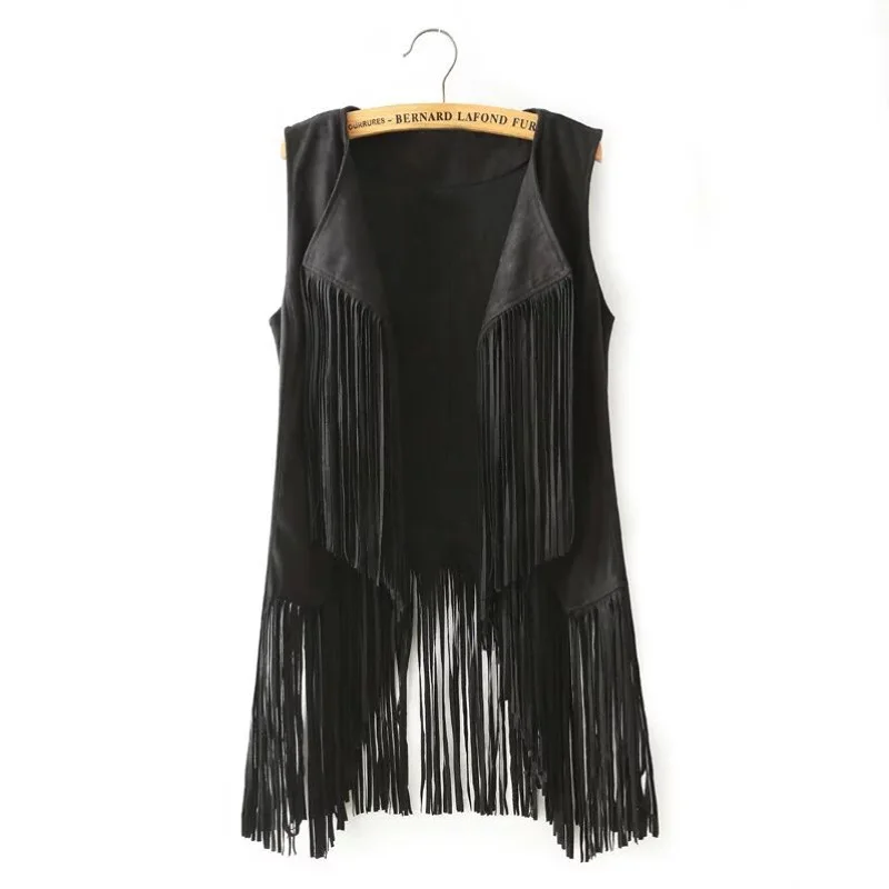 

fashion streetwear coat Women tops Lady New solid color open stitch Suedette Sleeveless Tassel Fringed Jacket Vest Waistcoat