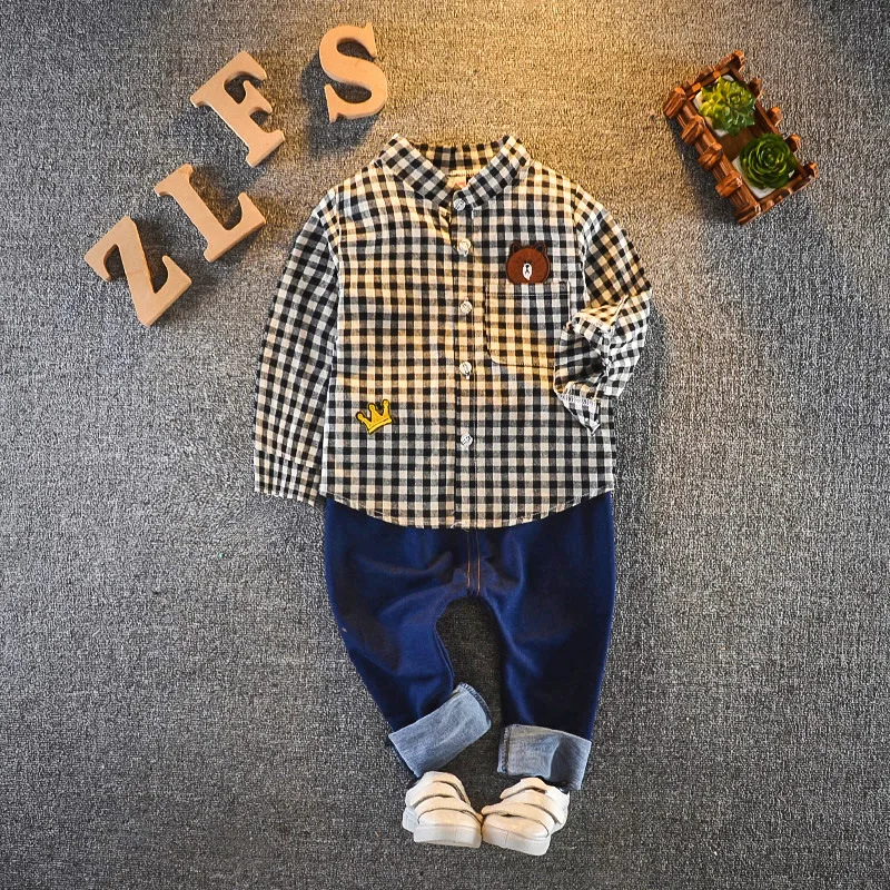 2020 Spring Baby Boy Clothing Toddler Children Clothes Suits Cartoon Bear Plaid Shirt Pants 2Pcs/Sets Casual Kids Infant Costume
2020 Spring Baby Boy Clothing Toddler Children Clothes Suits Cartoon Bear Plaid Shirt Pants 2Pcs/Sets Casual Kids Infant Costume