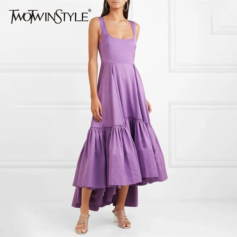 TWOTWINSTYLE Solid Sleeveless Long Dress Women Off Shoulder High Waist Asymmetrical Ankle Length Dresses Female Fashion 2019
TWOTWINSTYLE Solid Sleeveless Long Dress Women Off Shoulder High Waist Asymmetrical Ankle Length Dresses Female Fashion 2019