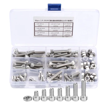90pcs 1/4-20UNC Stainless Steel Hex Socket Cap Head Bolts Hex Screw Assortment Kit For Machine Tool Reparing Hand Tool Set
90pcs 1/4-20UNC Stainless Steel Hex Socket Cap Head Bolts Hex Screw Assortment Kit For Machine Tool Reparing Hand Tool Set