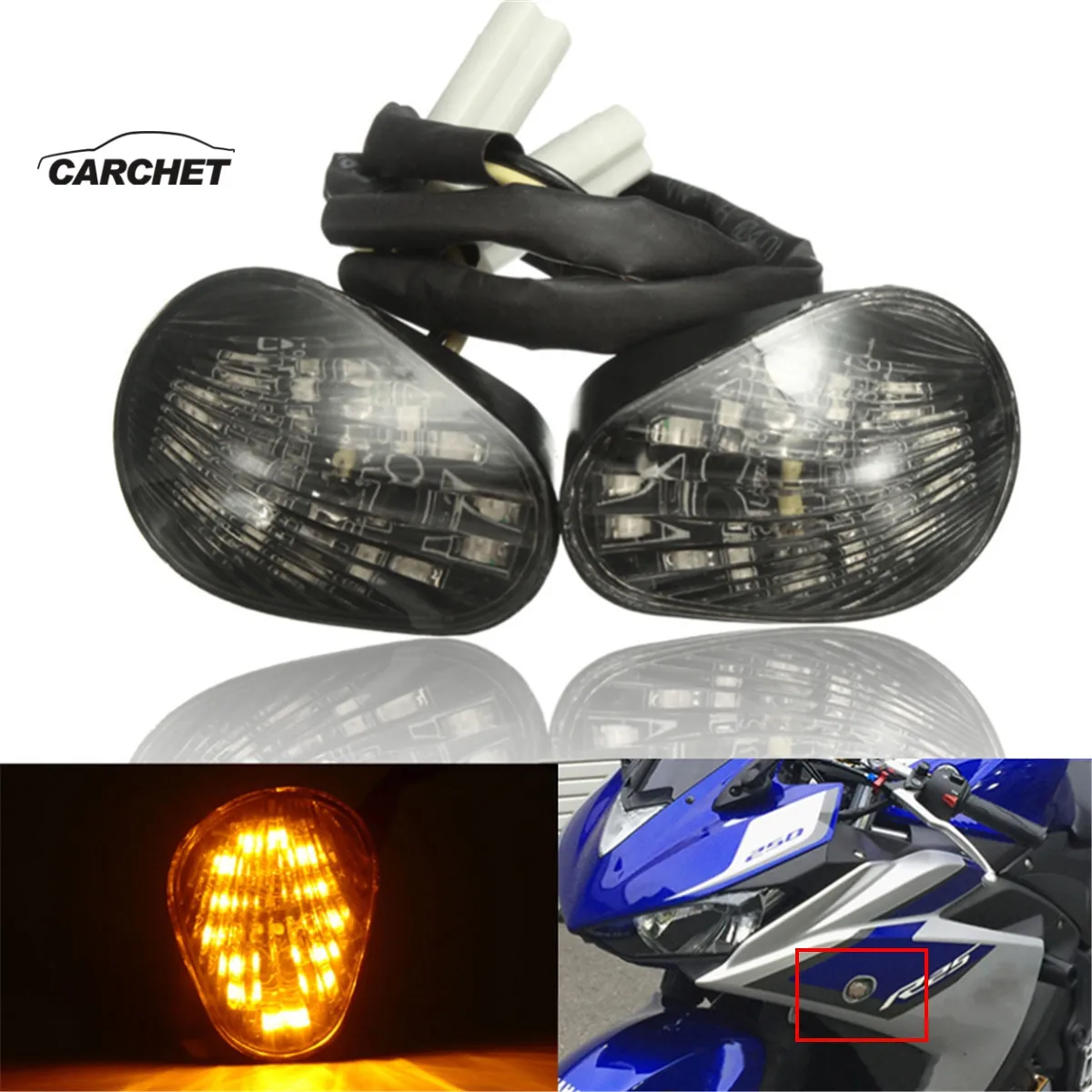 CARCHET 2 Pieces/Set Turn signal Motorcycle Lighting Accessories For Yamaha YZF R1 R6 R6S 14 LED Signal Lights |