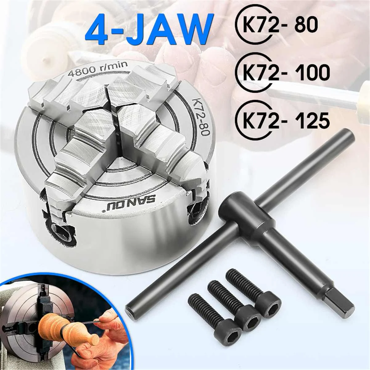 K72- 80/K72- 100/K72- 125 4 Jaw Lathe Chuck 80mm/100mm/125mm Independent Self-Centering 1pcs Safety Chuck Key 3pcs Mounting Bolt
K72- 80/K72- 100/K72- 125 4 Jaw Lathe Chuck 80mm/100mm/125mm Independent Self-Centering 1pcs Safety Chuck Key 3pcs Mounting Bolt