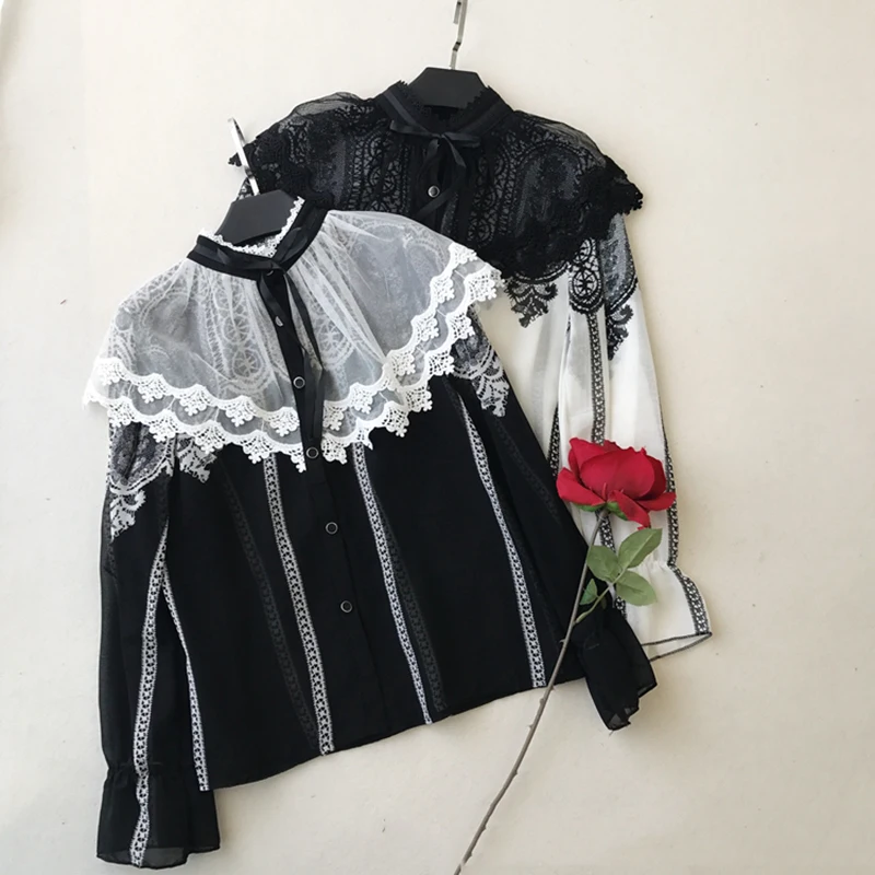 Fashion Lace Bow Collar Women Shirts Blouse Casual Embroidery Ladies Chiffon shirts Patchwork Stand Collar shirts
Fashion Lace Bow Collar Women Shirts Blouse Casual Embroidery Ladies Chiffon shirts Patchwork Stand Collar shirts