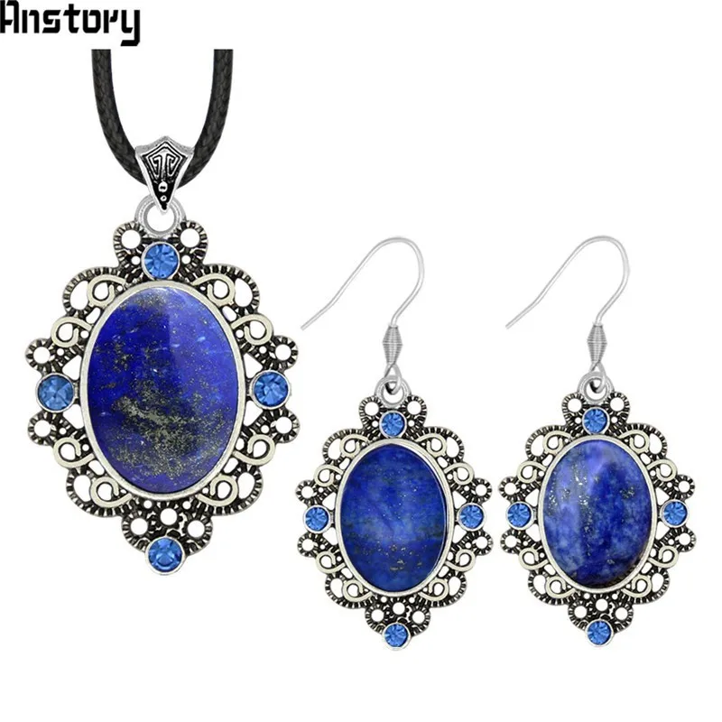 Vintage Lapis Lazuli Crystal Necklace Earrings Jewelry Sets Vintage Look Antique Silver Plated Fashion Jewelry For Woman TS462
Vintage Lapis Lazuli Crystal Necklace Earrings Jewelry Sets Vintage Look Antique Silver Plated Fashion Jewelry For Woman TS462