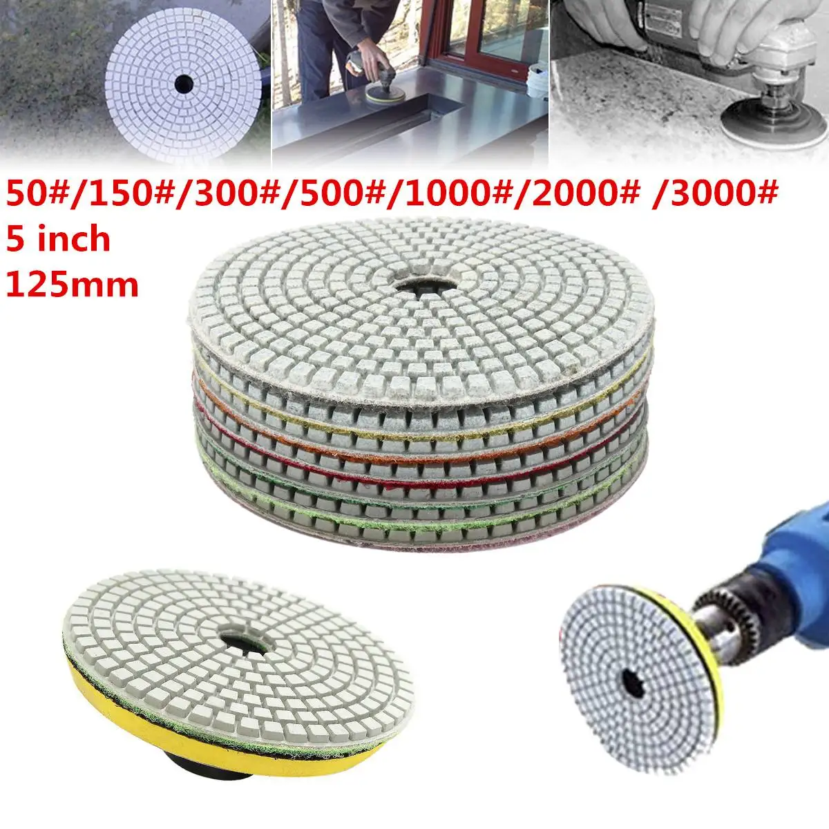 7 Pcs 5 inch Polishing Pads Saw Blade Concrete Marble Grind Saw Discs 50 / 150 / 300 / 500 / 1000 / 2000 / 3000 Grit Power Tools
7 Pcs 5 inch Polishing Pads Saw Blade Concrete Marble Grind Saw Discs 50 / 150 / 300 / 500 / 1000 / 2000 / 3000 Grit Power Tools