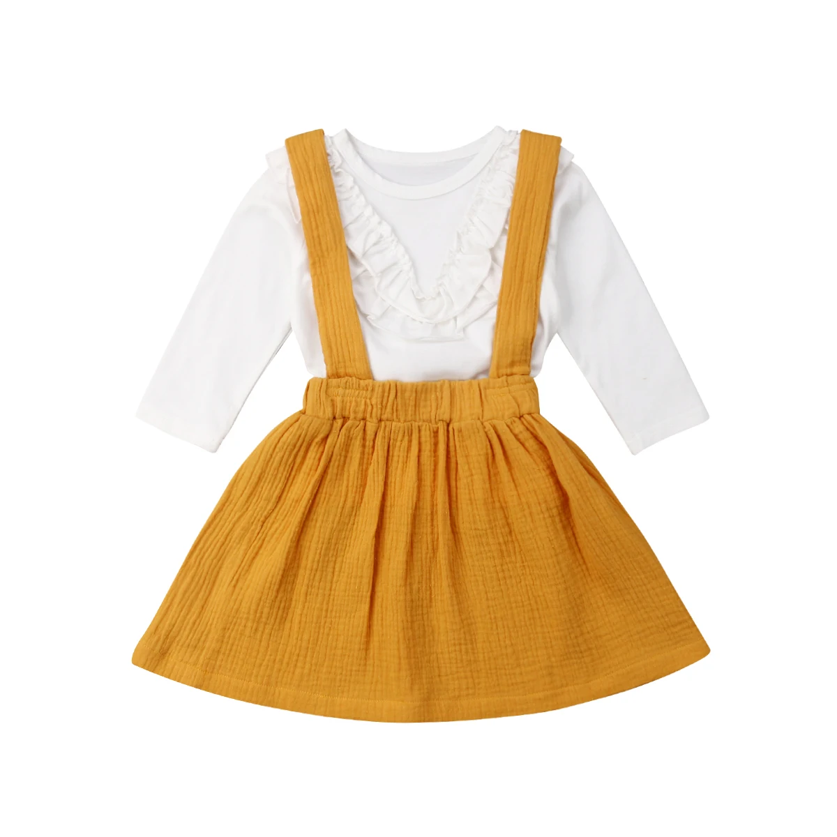 2PCS Toddler Kids Baby Girl Long Sleeve Ruffles White T-shirt Tops+Suspender Skirt Dress Outfits Princess Girls Clothes Set
2PCS Toddler Kids Baby Girl Long Sleeve Ruffles White T-shirt Tops+Suspender Skirt Dress Outfits Princess Girls Clothes Set