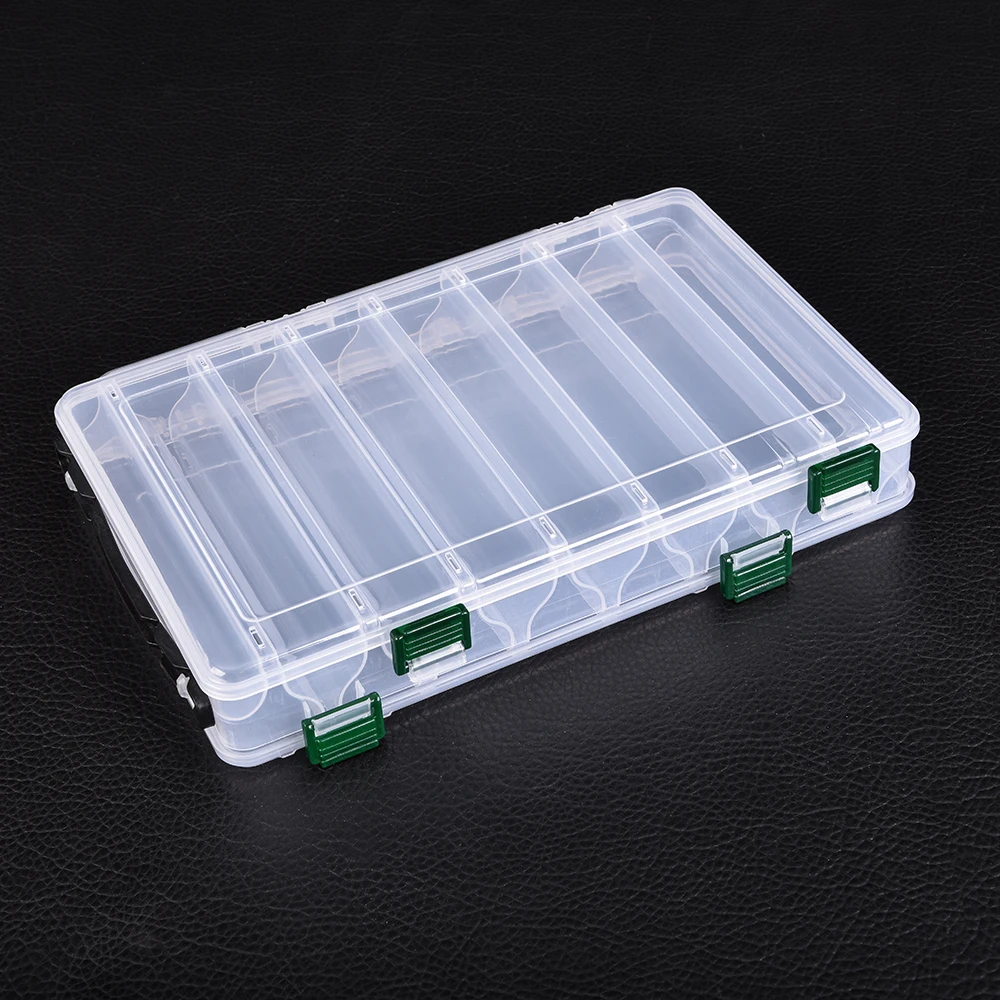 Double sided Fishing Lure Tackle Box 14 Compartments Baits Storage Organizer