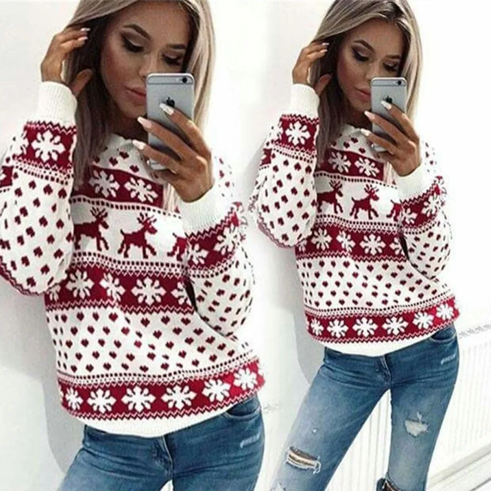 Jocoo Jolee Women Casual Knitted Ugly christmas sweater Vintage Long Sleeve Deer Print Pullover Ladies Sweater Jumper Tops 
Jocoo Jolee Women Casual Knitted Ugly christmas sweater Vintage Long Sleeve Deer Print Pullover Ladies Sweater Jumper Tops